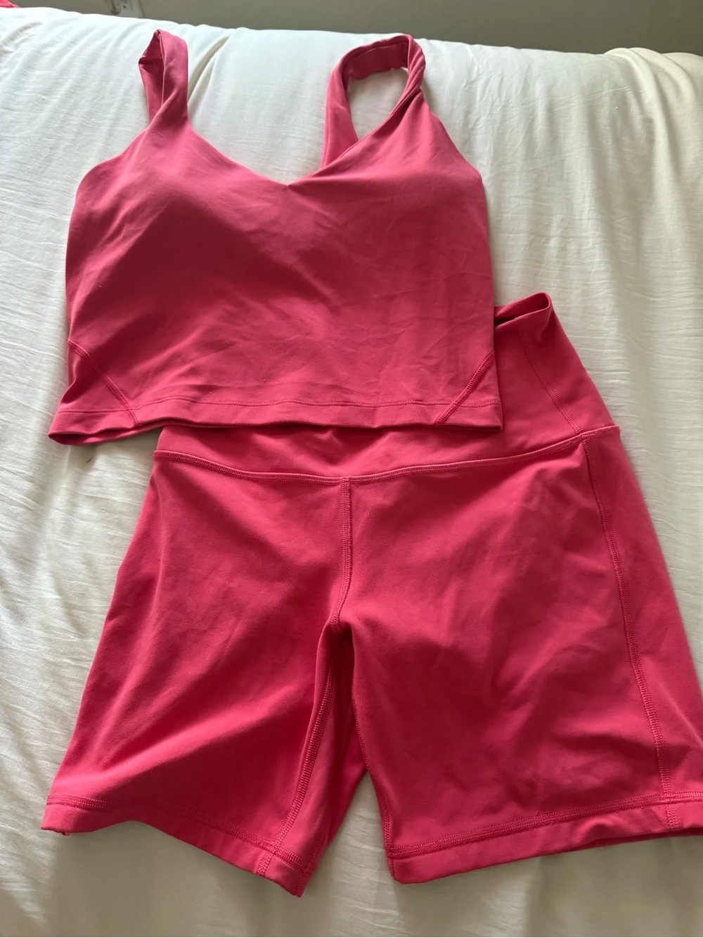 lululemon desert red Cropped Tank and High-Rise Bike Shorts Set